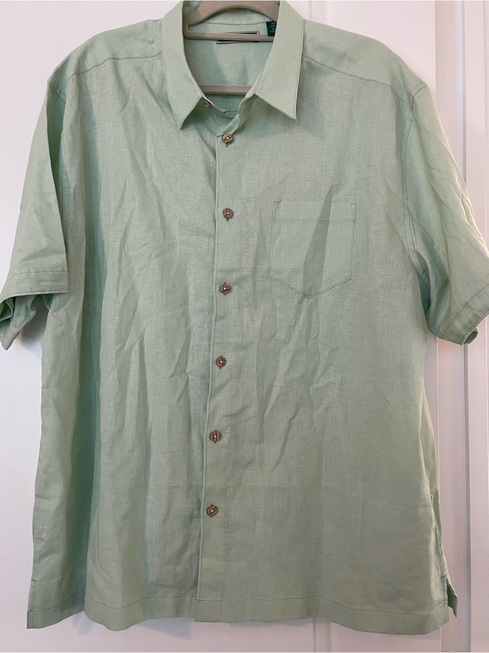 Cubavera Light Mint Green Short-Sleeve Button-Down Linen Blend Shirt